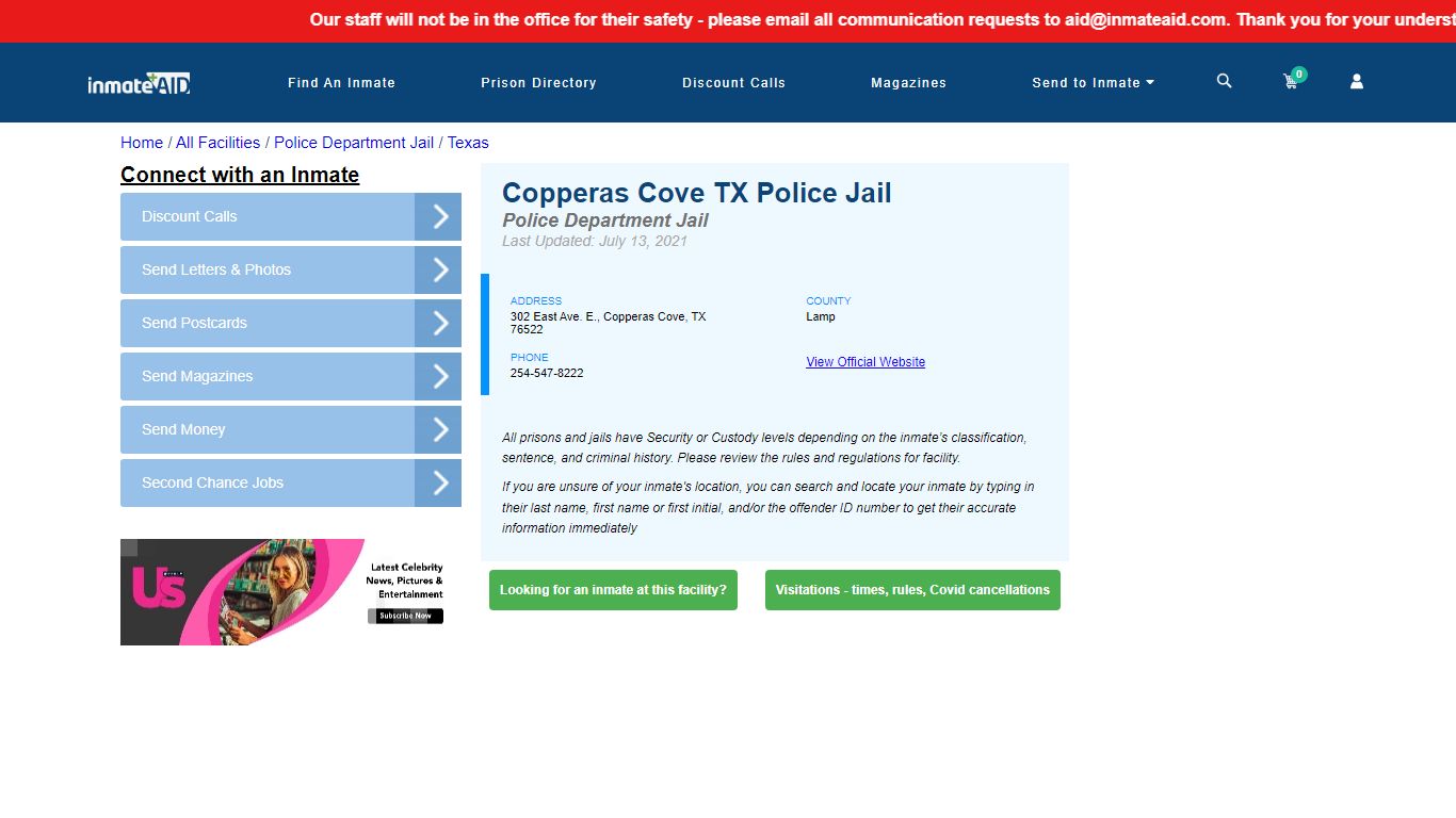 Copperas Cove TX Police Jail & Inmate Search - Copperas ...